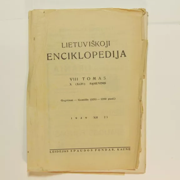 Lietuviškoji enciklopedija VIII Tomas X sąsiuvinis