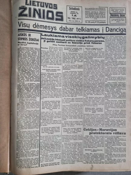 Lietuvos Žinios laikraščiai 1939m II pusm.