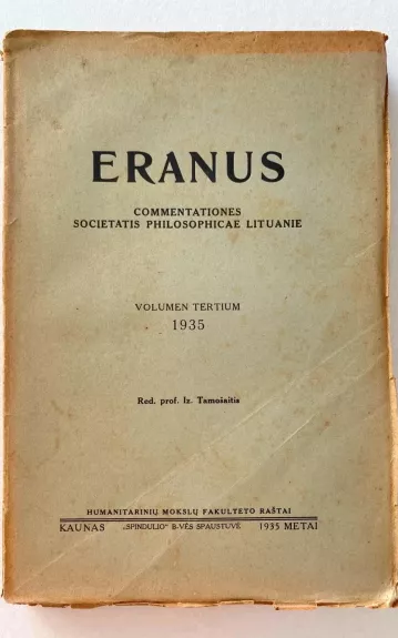 ERANUS  Commentationes Societatis Philosophicae Lituanie - Volumen Tertium