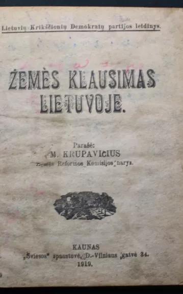 Žemės klausimas Lietuvoje. 1919
