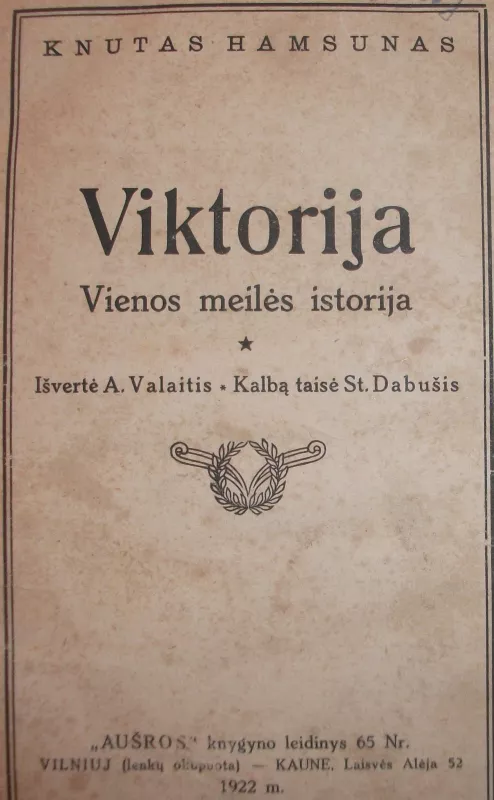 Viktorija - Knutas Hamsunas, knyga