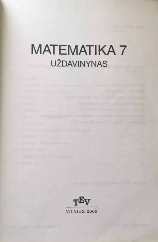 Matematika 7 Uždavinynas - Valdas Vanagas, knyga