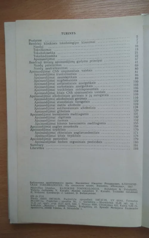 Klinikinė toksikologija - I. Misevičius, knyga