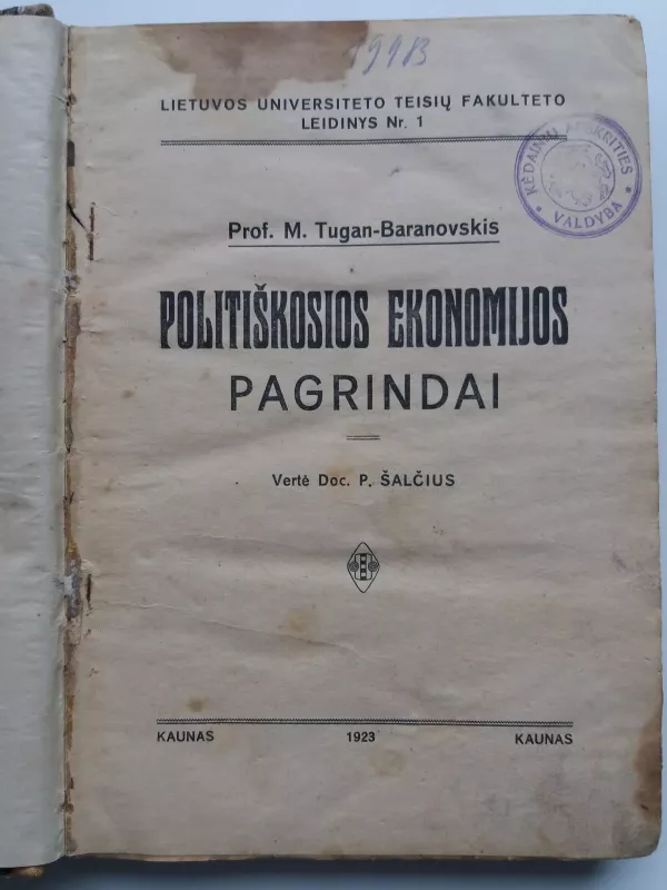 Politiškosios ekonomijos pagrindai - M. Tugan-Baranovskis, knyga