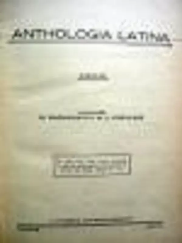 Anthologia Latina - M.J. Račkauskas, Vosylius, knyga