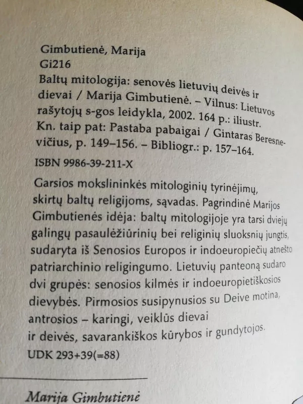 Baltų mitologija. Senovės lietuvių deivės ir dievai - Marija Gimbutienė, knyga