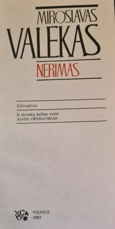 Nerimas - Miroslavas Valekas, knyga
