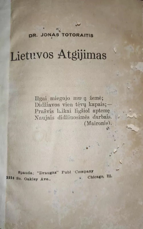 Lietuvos atgijimas - Jonas Totoraitis, knyga