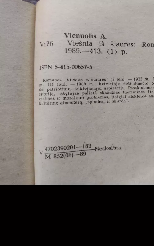Viešnia iš šiaurės - Antanas Vienuolis, knyga