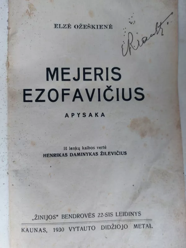 Mejeris Ezofavičius - Elzė Ožeškienė, knyga