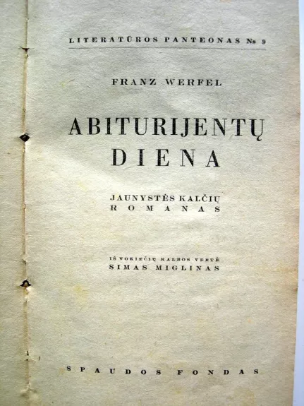 Abiturijentų diena - Franz Werfel, knyga