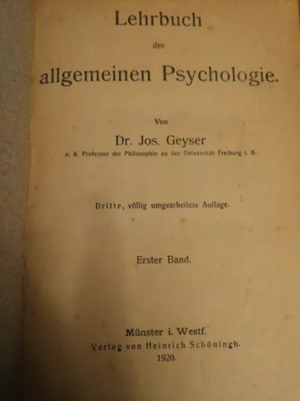 Lehrbuch der allgemeinen Psychologie - Jos. Geyser, knyga