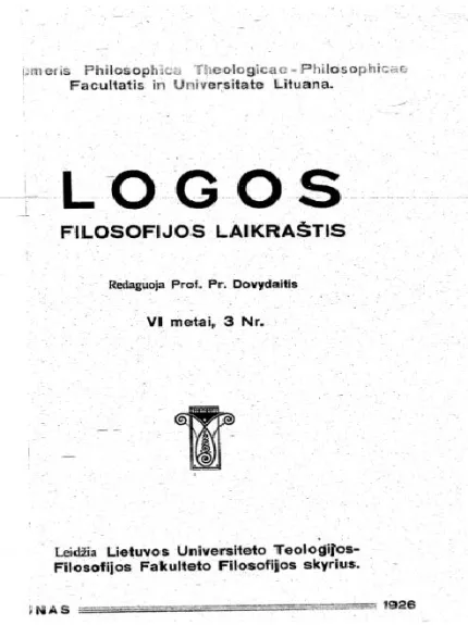 Logos 1937 1 nr. - Pr. Dovydaitis, knyga