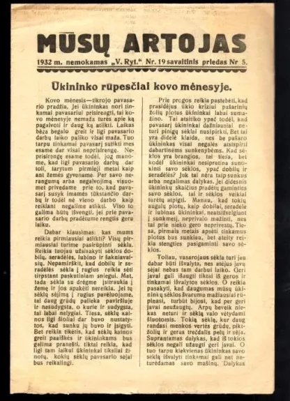 Mūsų artojas, 1932, nr. 5
