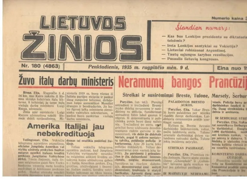 Lietuvos žinios 1935 08 09