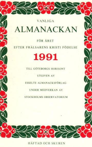 Vanliga almanackan för året 1991 till Göteborgs horisont