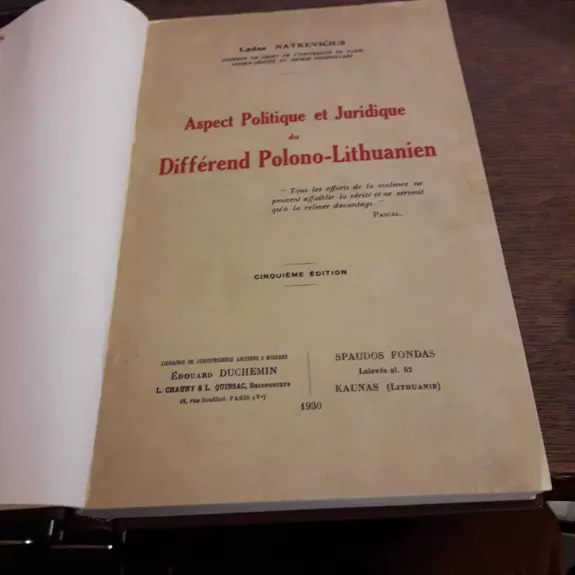 Aspect Politique et Juridique du Différend Polono-Lihuanien - L. Natkevičius, knyga