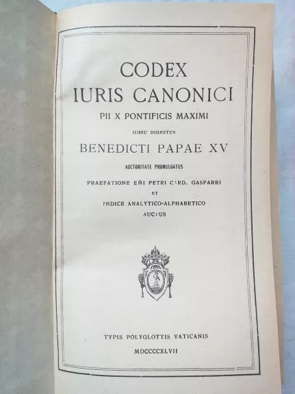Codex Iuris Canonici. Kanonų teisės kodeksas (1917) - Autorių Kolektyvas, knyga 1