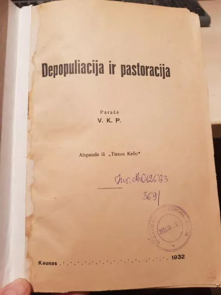 Depopuliacija ir pastoracija - Kazimieras Paltarokas, knyga