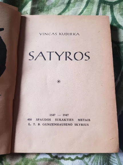 Satyros - Vincas Kudirka, knyga