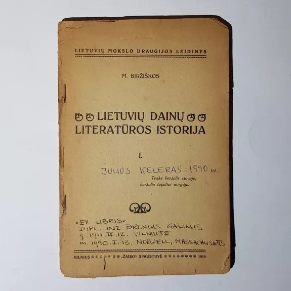 Lietuvių dainų literatūros istorija - M. Biržiška, knyga