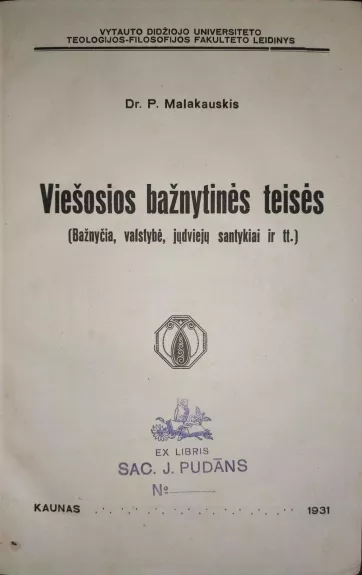 Viešosios bažnytinės teisės - P. Malakauskas, knyga