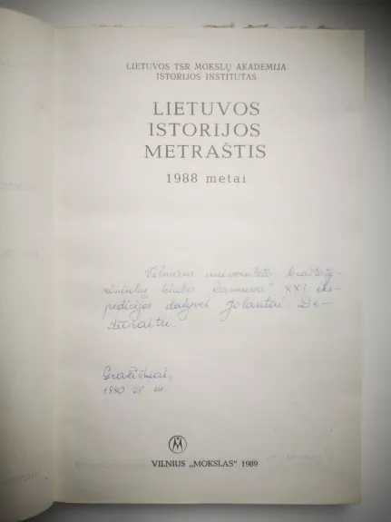 lietuvos istorijos metraštis. 1988.