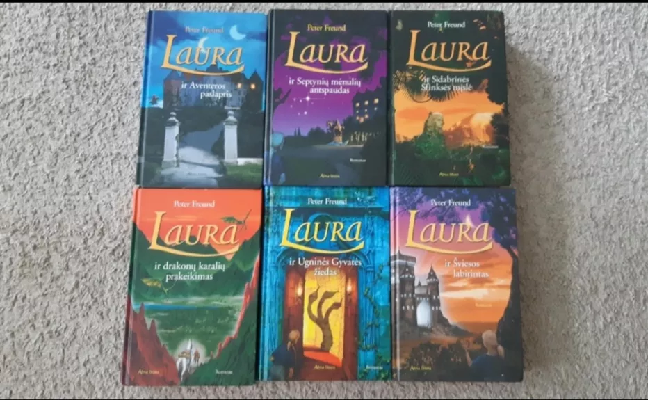 Laura (6 knygos): "Laura ir Aventeros paslaptis"; "Laura ir Septynių mėnulių antspaudas"; "Laura ir Sidabrinės Sfinksės mįslė"; "Laura ir drakonų karalių prakeikimas"; "Laura ir Ugninės Gyvatės žiedas"; "Laura ir Šviesos labirintas" - Peter Freund, knyga