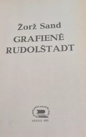 Grafienė Rudolštadt - Žorž Sand, knyga 1