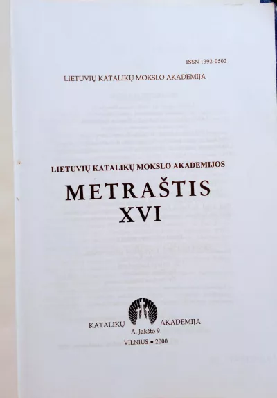 Lietuvos katalikų mokslo akademijos metraštis XVI - Autorių Kolektyvas, knyga 1