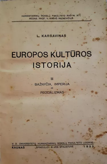 Europos kultūros istorija (II tomas) - L. Karsavinas, knyga 1