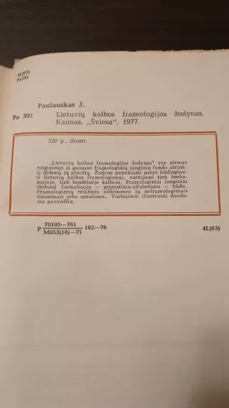 Lietuvių kalbos frazeologijos žodynas - Jonas Paulauskas, knyga 1
