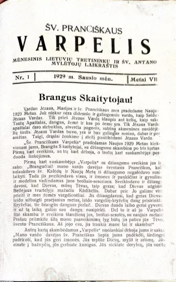 Šv. Pranciškaus varpelis, 1929 m.