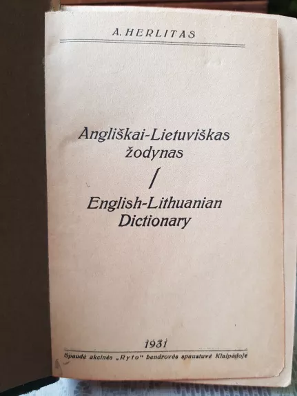 Angliškai-Lietuviškas žodynas - A. Herlitas, knyga