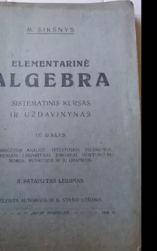 Elementarinė algebra - M. Šikšnys, knyga