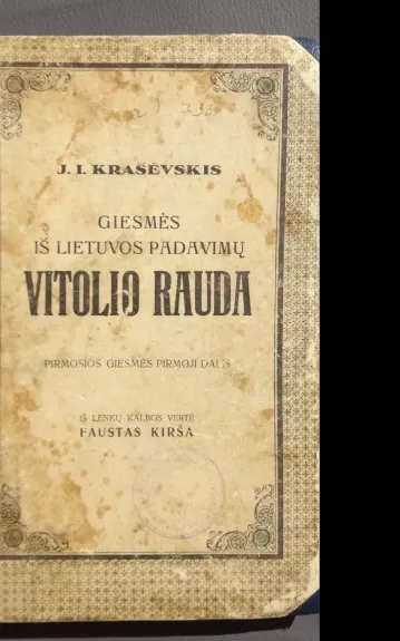 Giesmės iš Lietuvos padavimų Vitolio rauda - J.I. Kraševskis, knyga