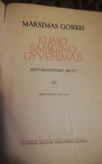 Klimo Samgino gyvenimas III - Maksimas Gorskis, knyga