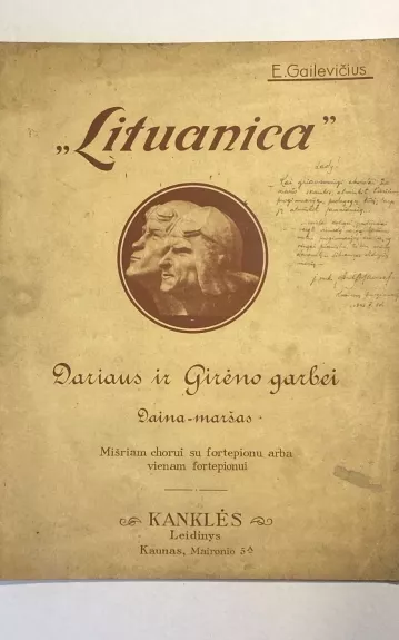 Lituanica - Dariaus ir Girėno garbei - daina-maršas - senovinės muzikinės natos- bukletas 1938m.