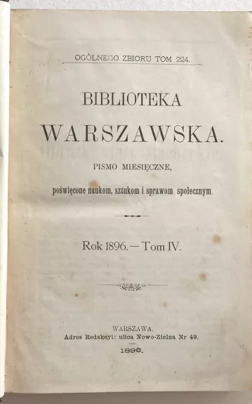 Biblioteka Warszawska – Rok 1896 Tom IV