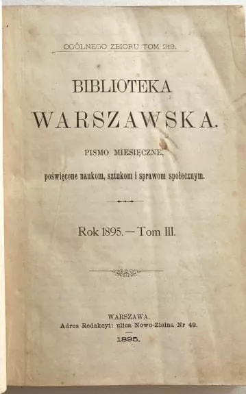 Biblioteka Warszawska – Rok 1895 Tom III
