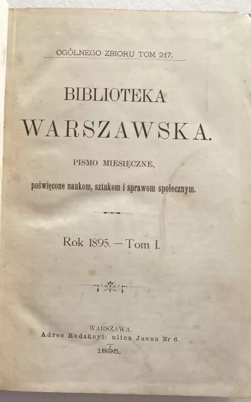 Biblioteka Warszawska – Rok 1895  Tom I