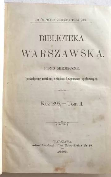 Biblioteka Warszawska – Rok 1895 – Tom II