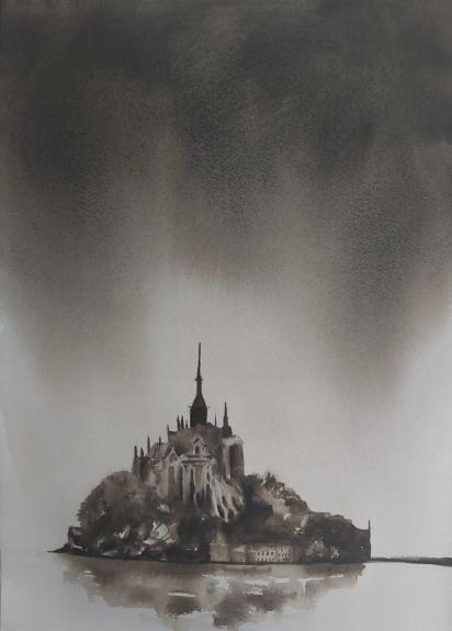 Mont Saint-Michel (akvarelė, A3 formatas)