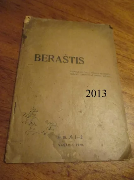 Beraštis, 1920 Nr. 1 - 2.
