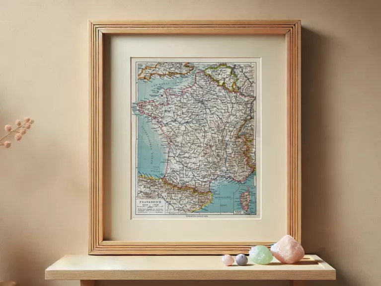 Prancūzijos žemėlapis spalvota litografija 1931 m. Meyers Lexikon