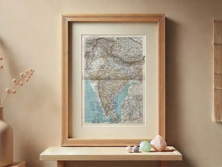 Senas Indijos žemėlapis 1932m. originali spalvota litografija Meyers Lexikon