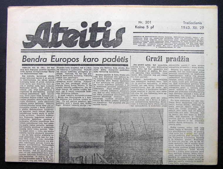 Laikraštis. Ateitis, 1943-12-29, Nr. 301