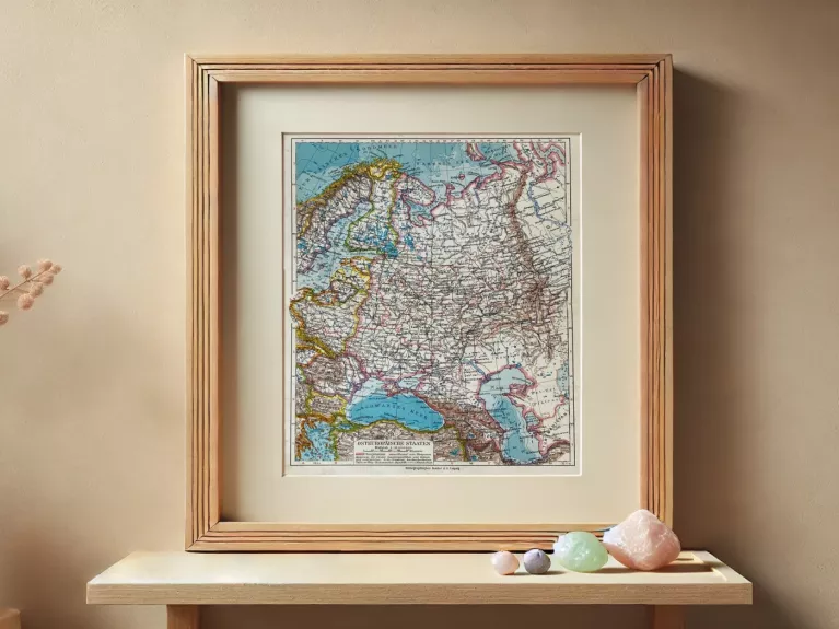 Senas Rytų Europos valstybių žemėlapis 1932m. spalvota litografija iš Meyers Lexikon