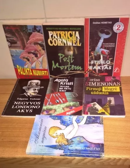 (7 kn.) Detektyvų rinkinys: Stiklo raktas; Post Mortem; Palikta numirti. San Antonijas makų šalyje; Trylika prie pietų stalo; Negyvos Londono akys; Aksominiai nagučiai; Pirmoji Megrė užduotis