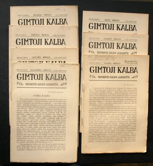 Gimtoji kalba 1938 m. Sąsiuviniai Nr. 1,2,3,4,5,6,7